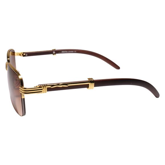 Classy Semi Rimless Gold Rectangle Sunglasses - Picture 3 of 4